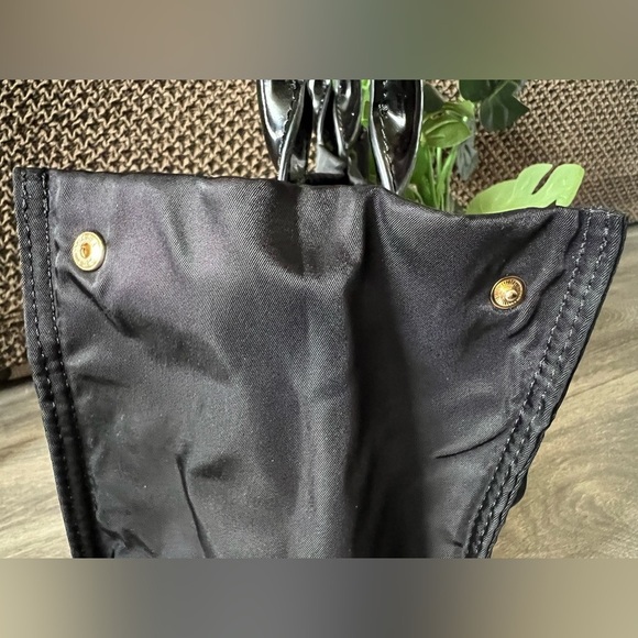 Tory Burch Mini Ella Tote Bag in Black Nylon and Black Patent Leather Trim - Picture 5 of 14